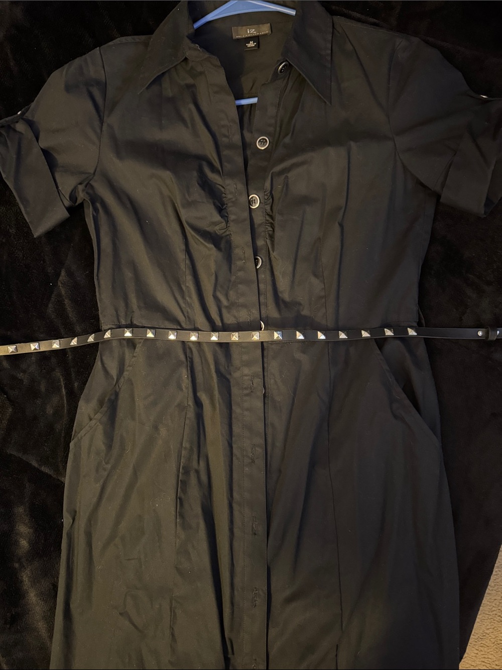 Byer California Black Short-Sleeve Shirt Dress with Studded Belt